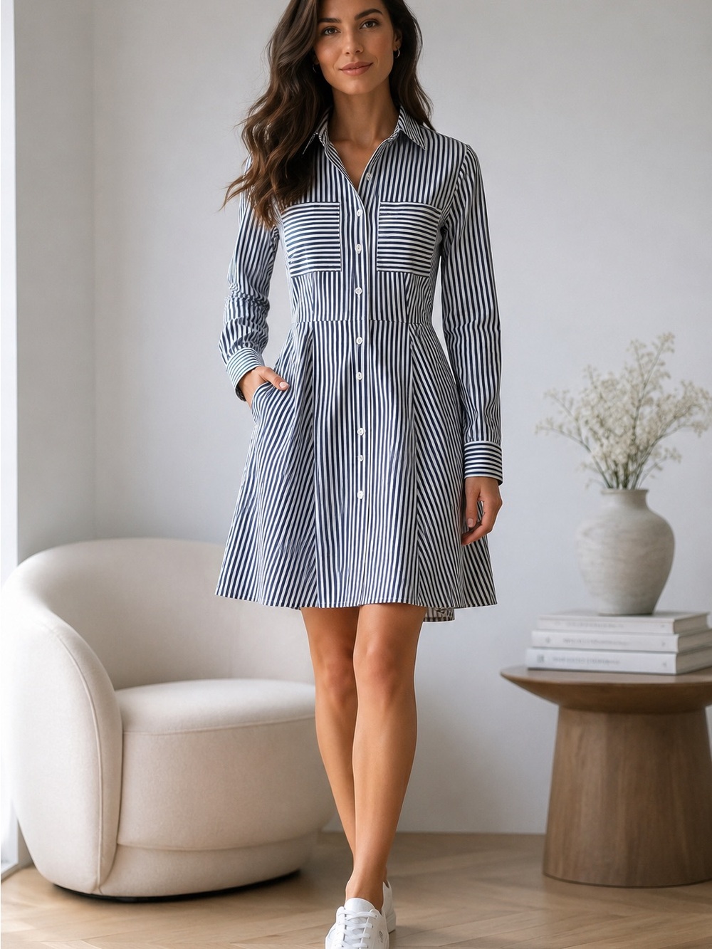 Michael Kors Navy and White Striped Shirt-Dress